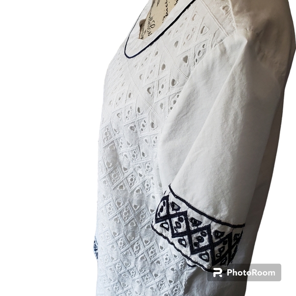 Adrianna papell womens woven office casual blouse geometic Embroidered size L - Picture 5 of 12